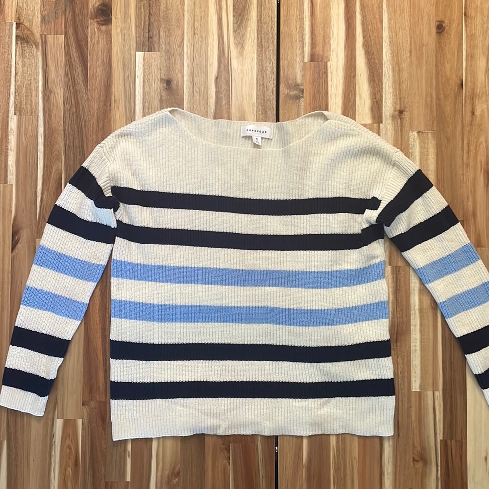 PopSugar Striped Boat Neck Off the Shoulder Sweater Small